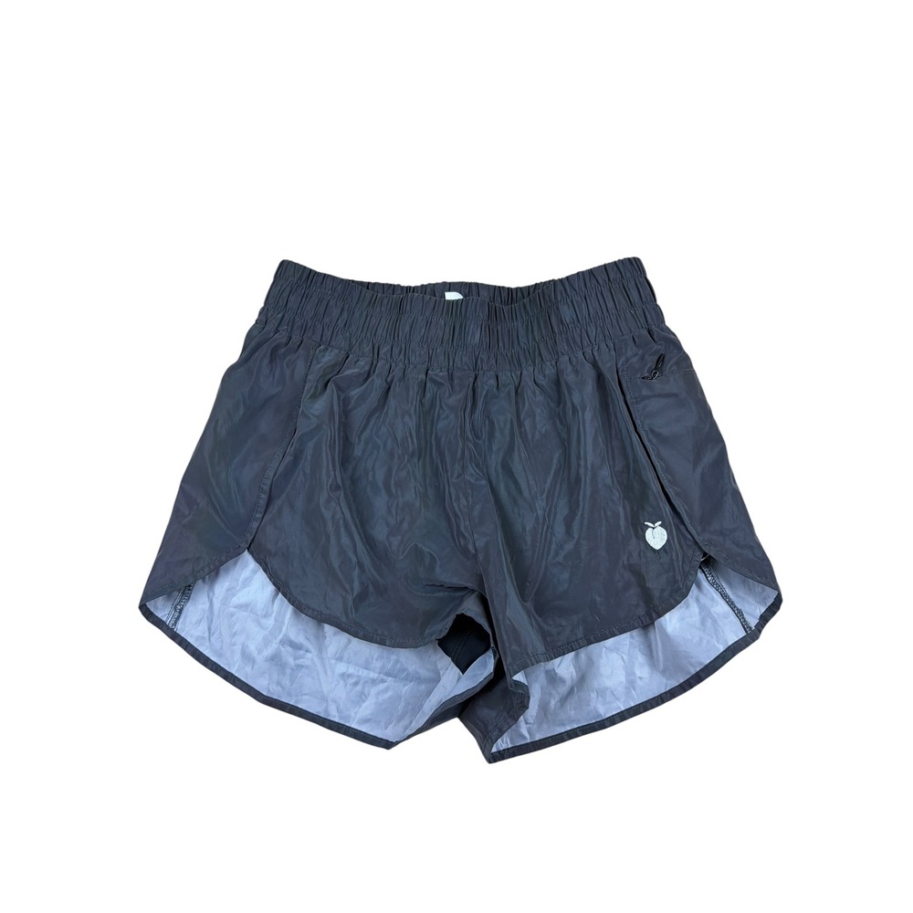 Peachy Athletic Womens XS Dark Gray Iridescent Shorts Elastic Waist Zip Pocket